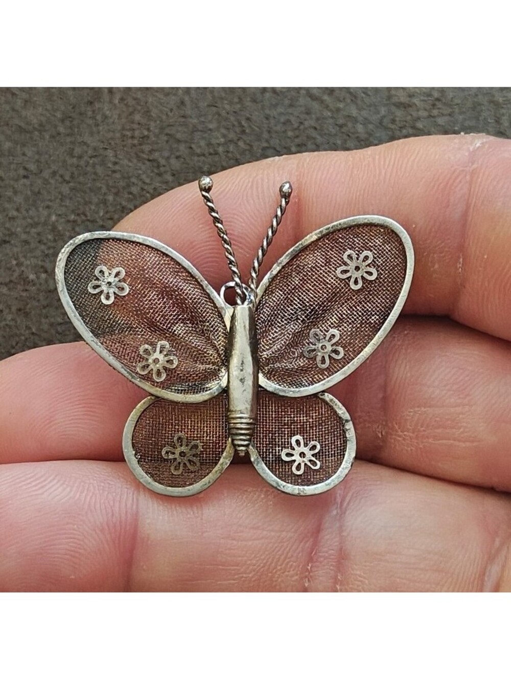 1960s/70s Silver Tone Mesh Butterfly Brooch & Pendant-Dual-Use Pin
